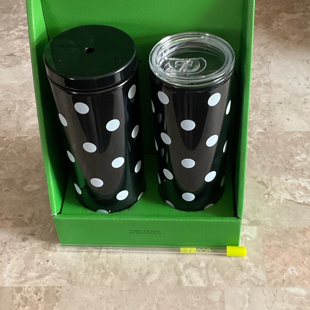 Kate Spade Black and White Polka Dot Tumbler Duo - Picture 2 of 3